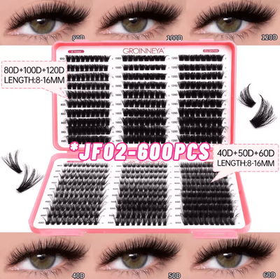 Uplift Curations Cluster Lash Extensions Set Mixed Tray Of Fluffy Volume Individual Lashes For DIY Cat Eye Look 600pcs jf02