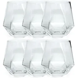 Intirilife 6x Trinkglas im Hexagon Design Durchsichtig - 240 ml Füllmenge - Wasser Saft Glas Spülmaschinenfest Kristallglas stoßfest