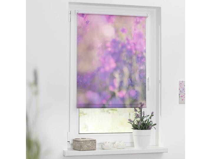 Klemmfix Verdunklungsrollo Blumenwiese 70 x 150cm Violett