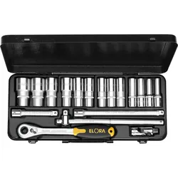 Steckschlüssel-Satz 1/2", Zwölfkant, 18-teilig 10-32 mm, ELORA-770-LTIU