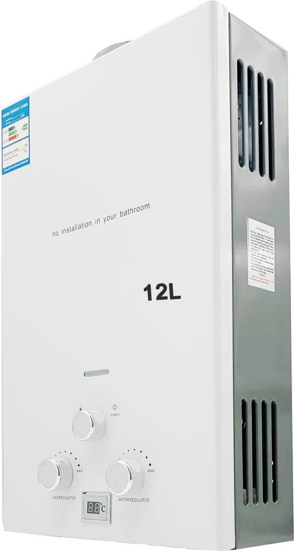 Propangas Durchlauferhitzer - Warmwasserbereiter - 3000 L Kapazität - Outdoor Camping - Mit Duschkopf-Set - Edelstahl - - Weiß