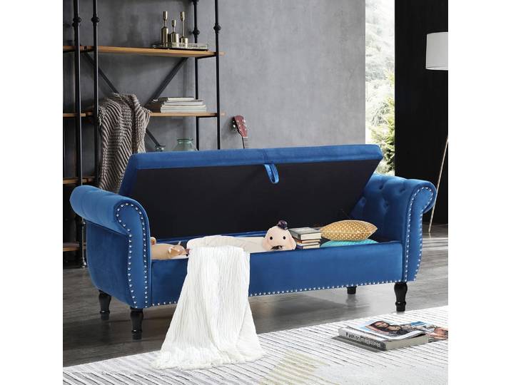 Banc de rangement en velours, banc ottoman capitonné rembourré avec accoudoirs, grand espace de rangement, fin du lit, pour chambre à coucher, salon