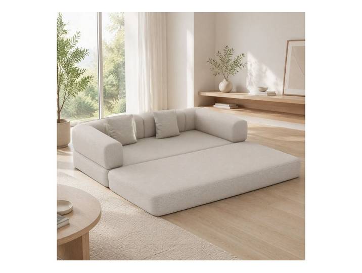 MIBODE Ecksofa Cord Schlafsofa Klappbar ohne Montage Off White