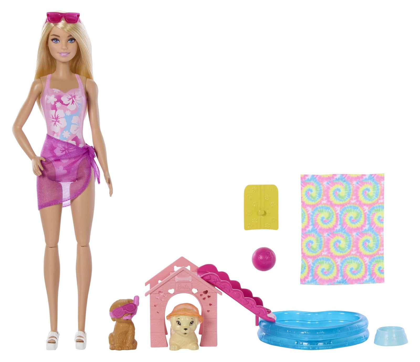 Barbie Puppy Pool Party met blond model
