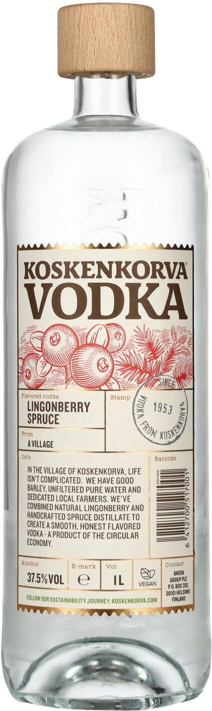 Koskenkorva Vodka LINGONBERRY SPRUCE Flavoured 37,5% Vol. 1l