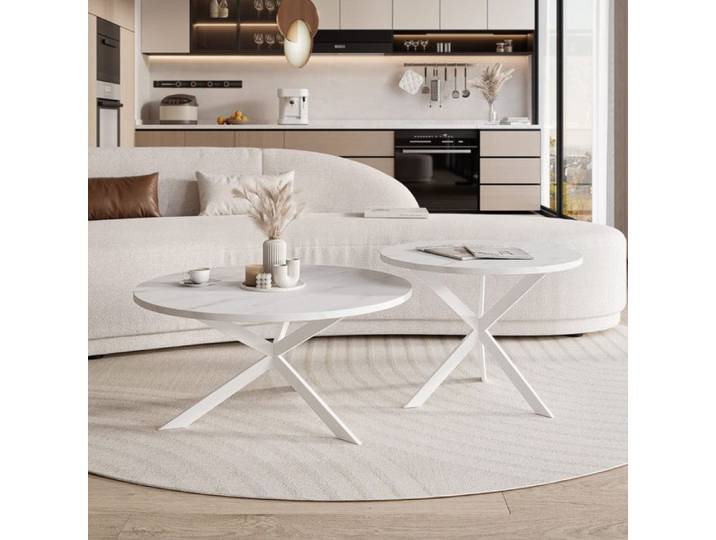 Table basse gigogne LIBERO IDOHOME lot de 2 75/58 cm blanc bianco structure métal