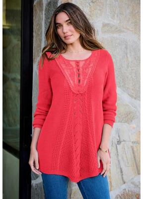Plus Size Women's Plus Size Lace Yoke Pullover Sweater by Roaman's in Antique Strawberry (Size S)