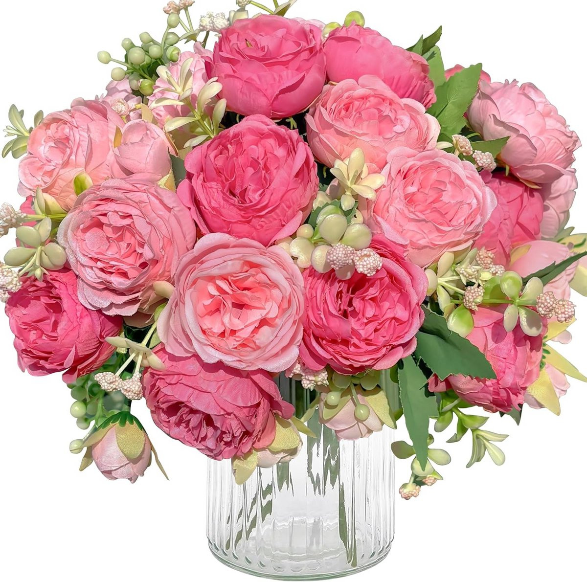Set van 4 bundels realistische zijden kunstbloemen in diep roze voor woondecoratie