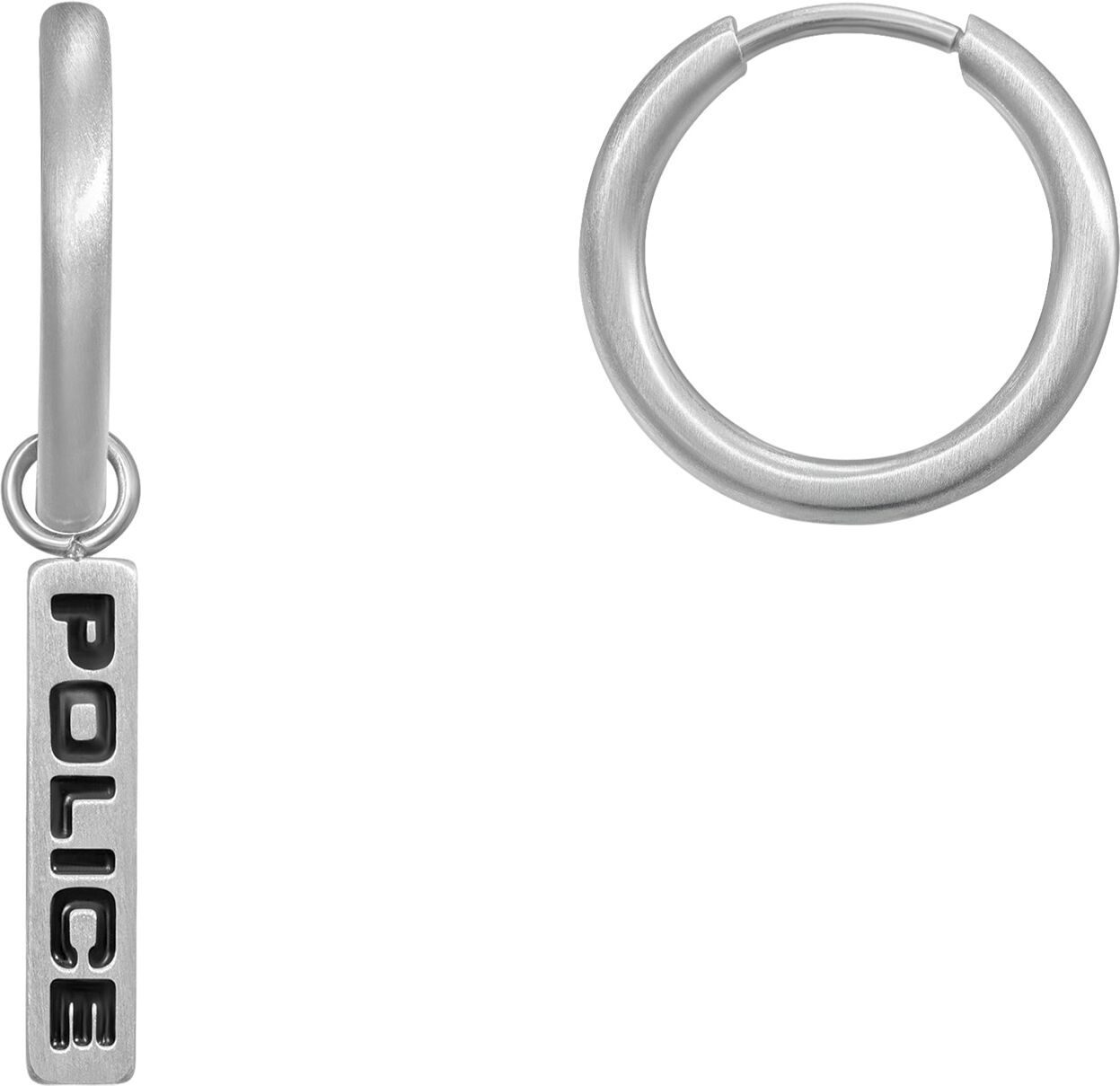 Paar Creolen POLICE "Annex", edelstahlfarben, schwarz, Ohrringe, Damen, 16mm, Edelstahl, Paar Creolen