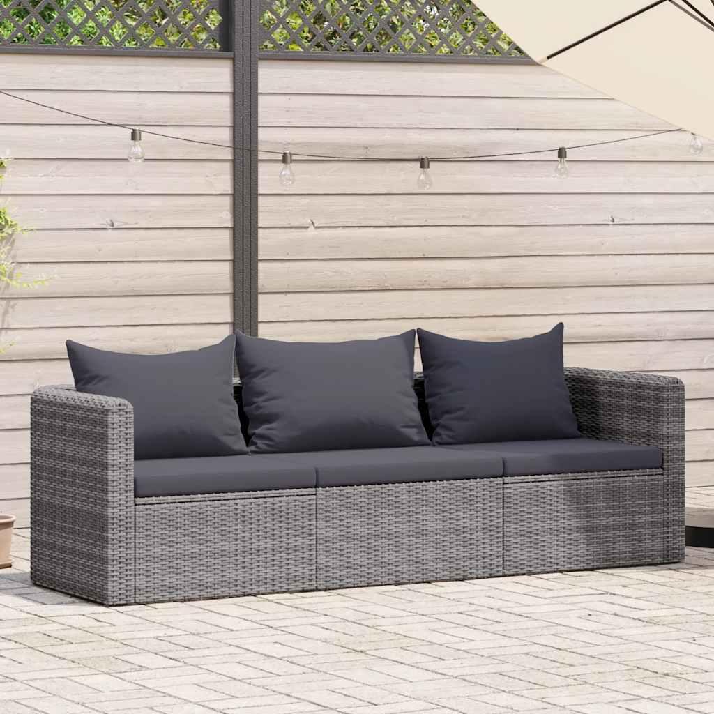 Maison Exclusive - 3-tlg. Garten-Sofagarnitur mit Kissen Grau Poly Rattan