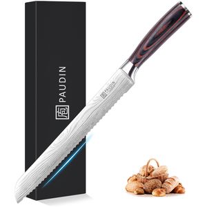 Paudin Brotmesser Universal Classic N14, 26 cm Edelstahlklinge mit Wellenschliff und Pakkaholzgriff