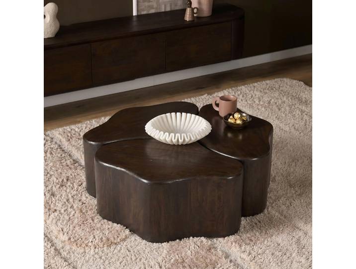 Table basse design organique bois brun 3 blocs ALMA