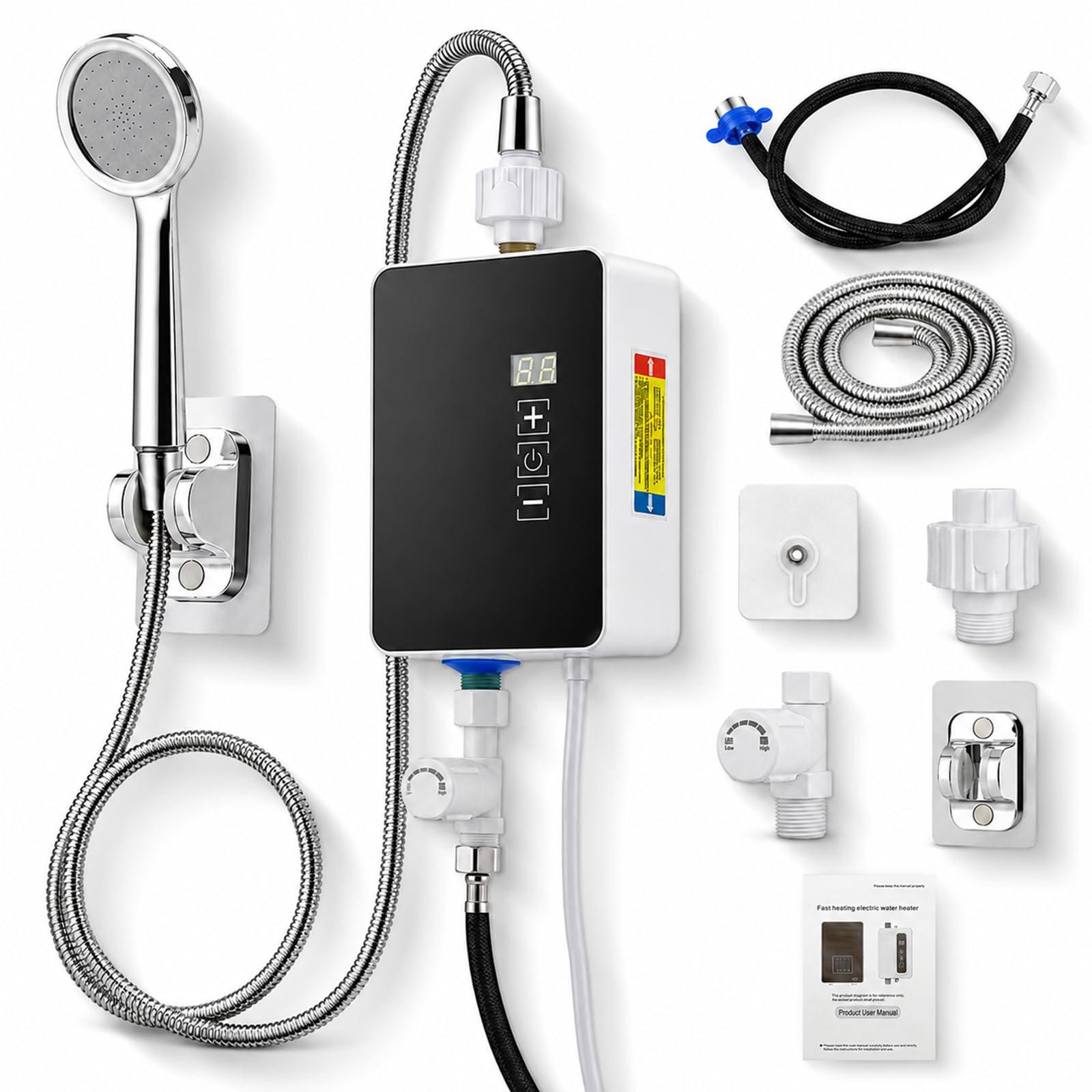 Selius Mini doorstroomboiler 5500W met LCD-display - Zwart - Spatwaterdicht - Voor keuken en badkamer