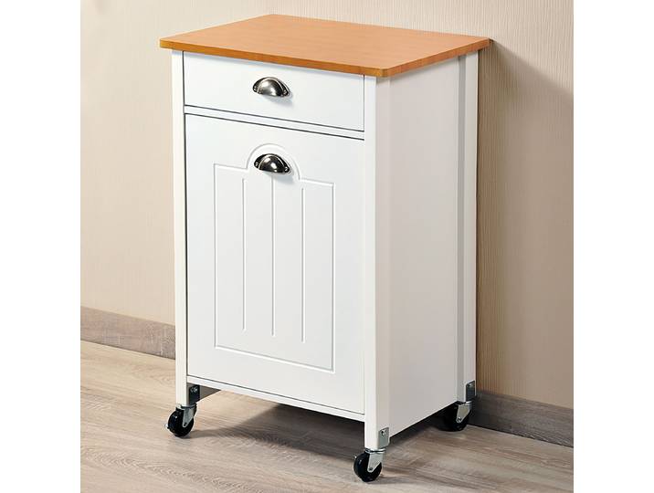 Chariot de cuisine Kesper avec poubelle 50 x 79 x 37cm Blanc/Blanc/Imitation chêne