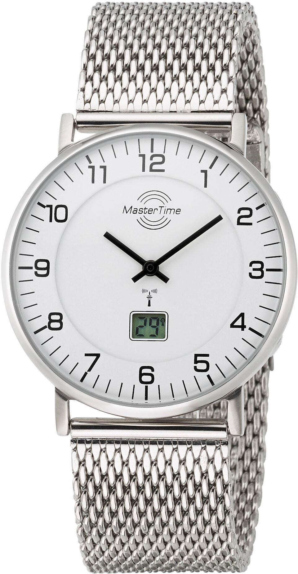 Funkuhr MASTER TIME "Basic", silber (silberfarben, weiß, weiß), Armbanduhren, Herren, silberfarben, Funkuhr, Quarzuhr, Armbanduhr, Herrenuhr, Edelstahlarmband, analog, digital