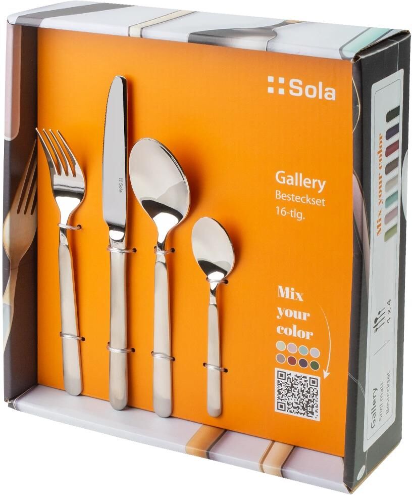 Besteck-Set SOLA "Gallery 16-teilig", silber, 16, Edelstahl 18/10, Essbesteck-Sets, Besteck-Set, Spülmaschinenfest silber 16