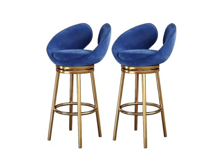 Drehbare Barhocker Set 2, offene Rückenlehne Samtsitz, Metallrahmen, Esszimmer, Kücheninsel(Blue,25.6in)