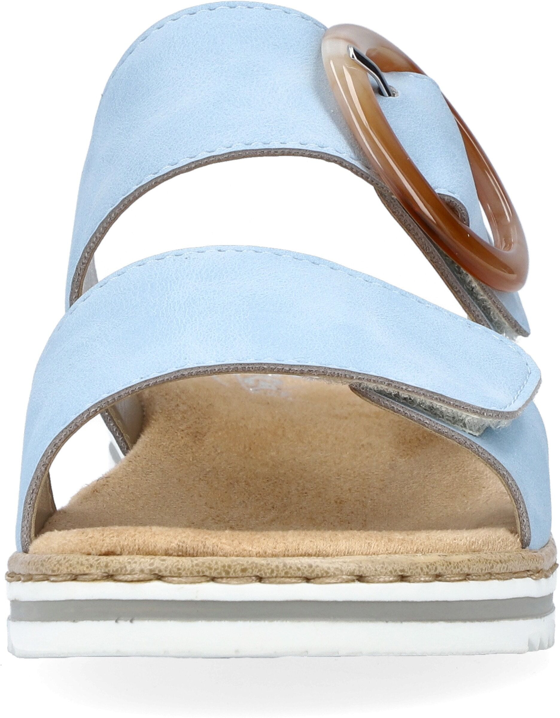 Pantolette RIEKER, Damen, Gr. 42, Synthetik, blau (hellblau), Lederimitat, Schuhe Pantolette, Keilabsatz, Sommerschuh, Schlappen mit softer Innensohle hellblau 42, Synthetik
