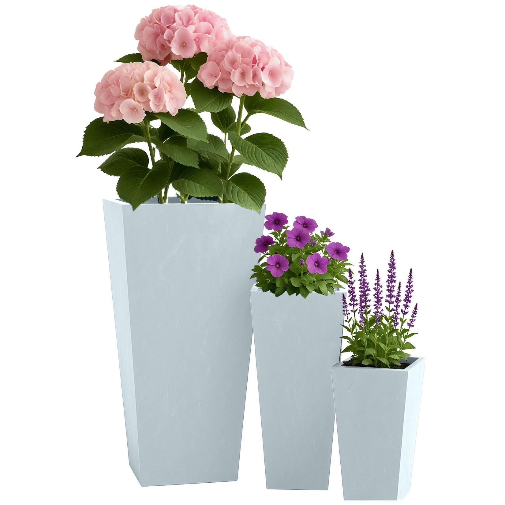 CLP Pflanzkübel groß, 3er Set für außen und innen, Outdoor XXL Blumenkübel eckig, wetterbeständig frostsicher in Steinoptik, winterfest
