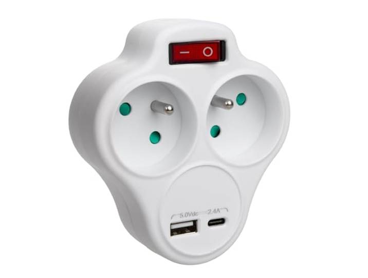 Maclean MCE336 E Prise de courant répartiteur avec 2 prises et USB A/C 2\,4A type E 2x16A