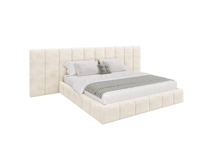 Lit rembourré avec coffre de lit 180 x 200cm Bouclé Beige