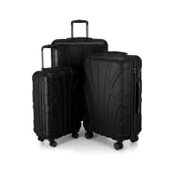 SUITLINE - 3er Koffer-Set Hartschalenkoffer Trolley, TSA, S M & L, Schwarz