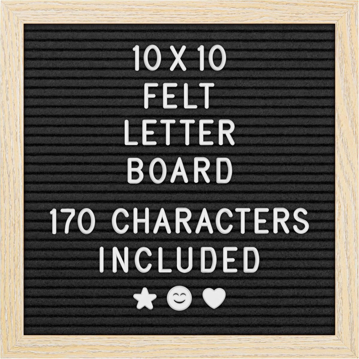 SnelShoppen Felt Letter Board met houten frame, Zwart, 25 x 25 cm