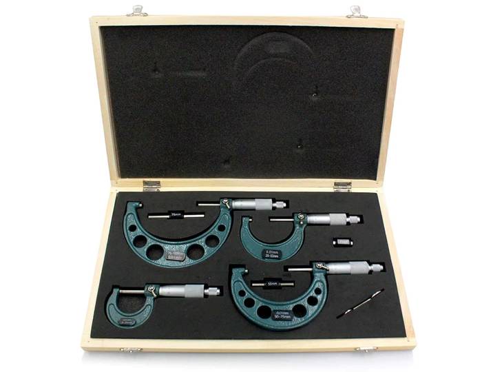 Jeu de micromètres extérieurs 4 pièces, plage de mesure 0-25-50-75-100 mm, outil de machiniste, haute précision 0,01 mm, jeu de micromètres en carbure