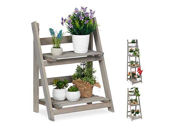 Relaxdays Escalier à Fleurs\, étagère Bois\, Escalier Plantes échelle Pliante intérieur\, HxlxP: 51\,5 x 41 x 24 cm\, Gris