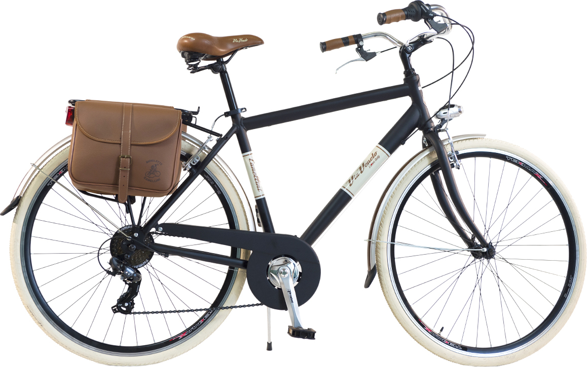 Via Veneto by Canellini Fahrrad Citybike Mann Aluminium mit Seitentaschen - Schwarz 50