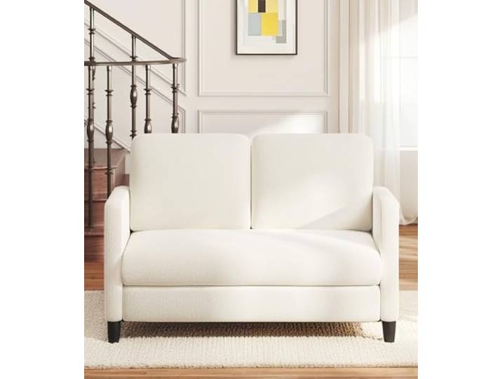 Domusensus 2 Sitzer Sofa, 2 Sitzer Kleinsofa, Ganz aus Holz-Couch, Teddy Fleece Zweisitzer-Kleinsofa, Werkzeugfrei 2er Sofa, 2-Sitzer-Sofa, für Wohnzimmer, Schlafzimmer, Büro, Jugendzimmer, Beige