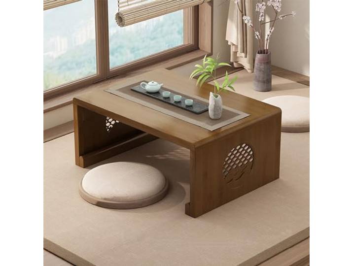 Chinesischer Tee-Bodentisch aus Bambus,japanischer faltbarer Couchtisch,Altartisch Meditation,niedriger tragbarer zusammenklappbarer Tatami-Tisch for Wohnzimmer,Heimdekoration (Walnuss, 60*40*30cm)