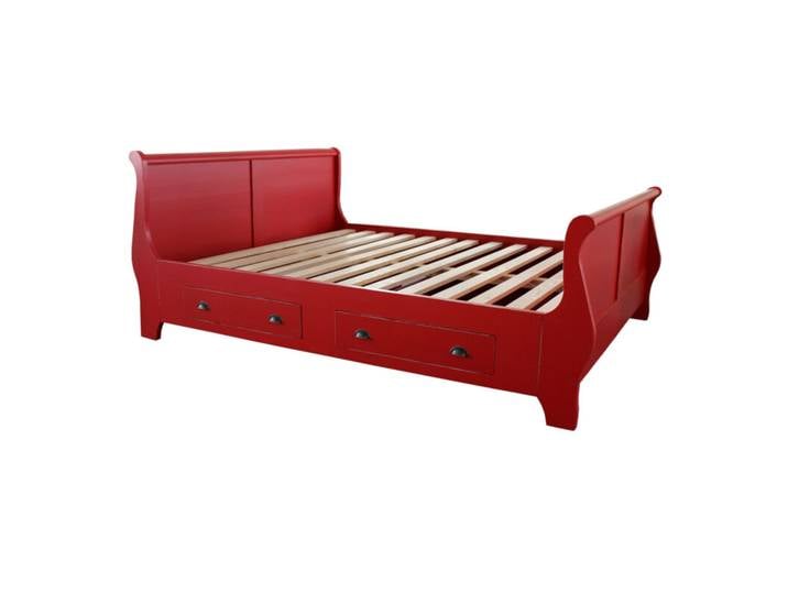 Rotes Landhausbett (160x200cm) mit Schubkästen, Shabby Chic