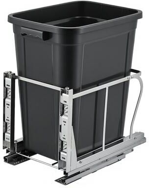 Garvee Metal Pull Out Trash Can Single Piece Slide Rail Garbage Bin for Under Sink Kitchen Cabinet Home Organization