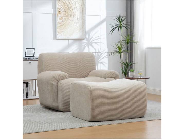MEULVA Canapé 1 place avec repose-pieds chenille kaki clair mousse haute résilience 30D sans montage
