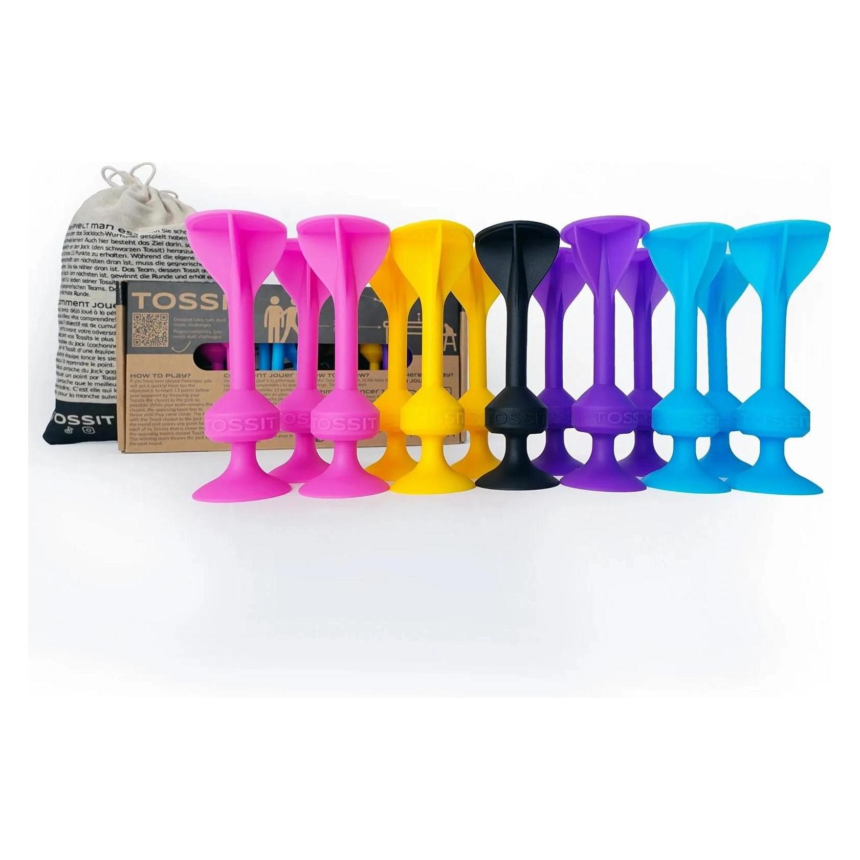 Tossit Saugnapf-Darts - Set für 4 Spieler - Pink-Lila-Blau-Gelb (Deutsch, Englisch, Französisch, Multilingual, 2 - 4 Spieler) (TOSDUO-PPBY)