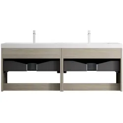 MODFU Waschtisch 53×140×46 cm mit 2 Waschbecken aus Resin, Eiche Hell Holzmaserung, 2 Schubladen, vorinstalliert