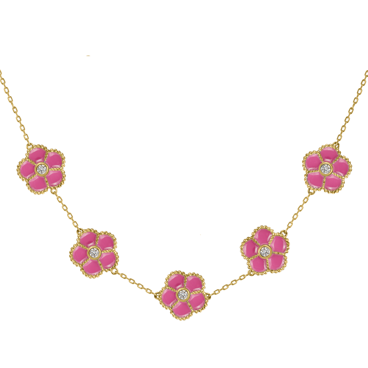 Jacques Lemans Kette Blumen Sterlingsilber vergoldet mit Emaille/Zirkonia