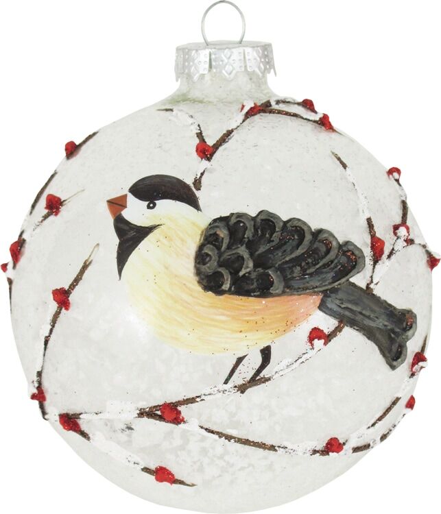 Weihnachtsbaumkugel KREBS GLAS LAUSCHA "CBK50317, Weihnachtsdeko, Christbaumschmuck, Christbaumkugeln Glas", rot (weiß, anthrazit, natur, rot), Ø:10cm, Glas, Weihnachtsbaumkugeln, Weihnachtsbaumkugel, aus Glas, mit Vogelmotiv weiß, anthrazit, natur, rot 1
