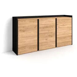 SKRAUT HOME Sideboard, Highboard, 156x80x35 cm, 3 Türen, Wohnzimmer, Küche, Eiche Schwarz