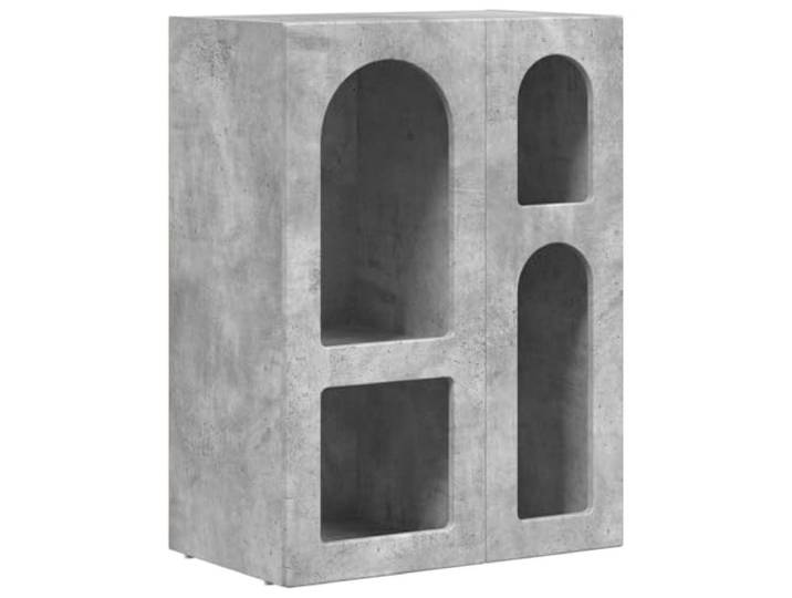 Fisinber Sideboard Beton Grau 59x35x80,5 cm Kommode aus Holzwerkstoff Kompakter Beistellschrank in Beton-Optik fuer Wohnzimmer und Esszimmer mit viel Stauraum fuer Geschirr und Deko.