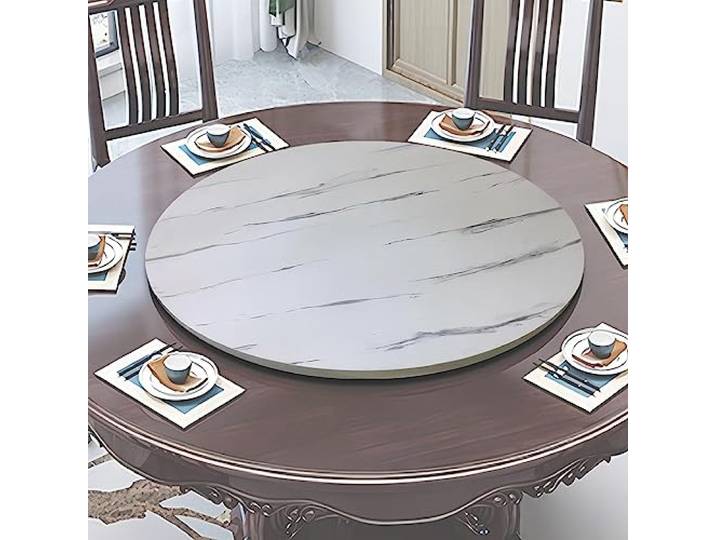 ESOYAWE Esstische Rundes Drehbares Tablet, 50 60 70 80 90 100 cm Tischplatte Drehtablett, Mit Silent Base Zum Einfachen Teilen Aller Speisen Holz Rotating Tablett, Für Küche Essen Parteien Hochzeit