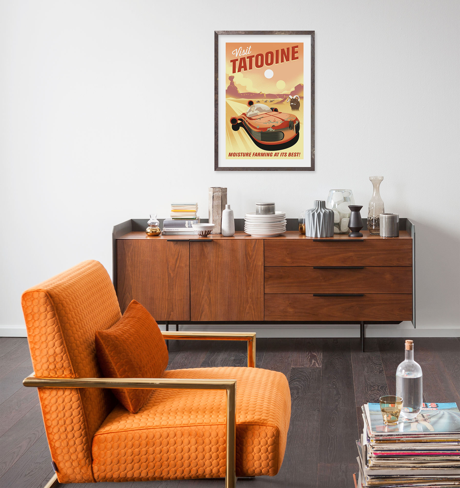 Wandbild KOMAR "Star Wars Visit Tatooine", orange (farbe bild(er): orange), Disney, 1 Stk., Vlies, Bilder, Wandbild, 30 x 40 cm (Breite x Höhe) - Kinderzimmer, Dekoration