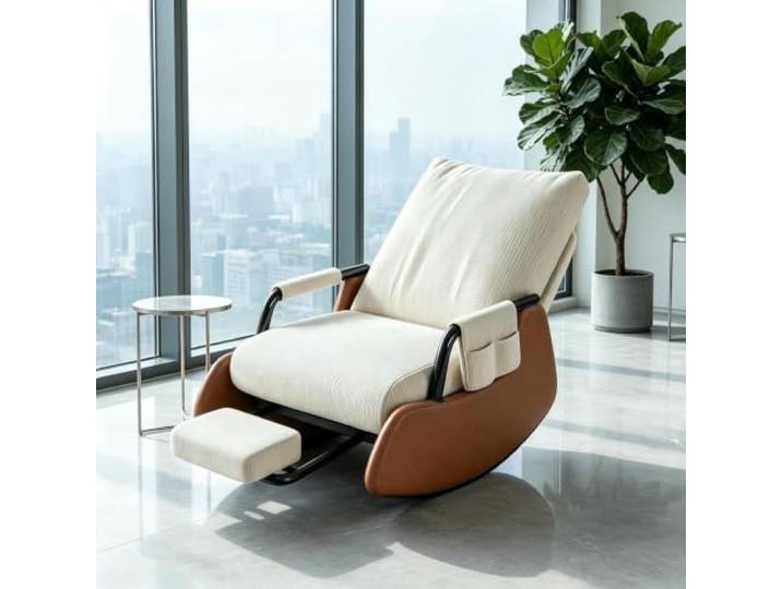 kumamart Lounge Schaukelstuhl mit Praktischer Seitentasche Ergonomischer Schaukelstuhl mit ausziehbarer Fußstütze und Seitentasche für tägliche Entspannung.