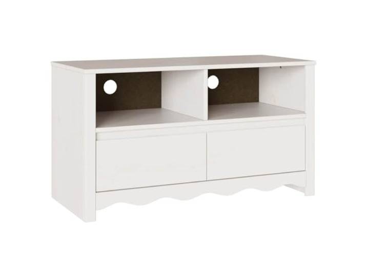 KGFHERENB TV-Schrank Weiß 99x43x55 cm Massivholz Kiefer Lowboard Praktische Medienkonsole fürs Wohnzimmer: Bietet zwei Fächer und zwei Schubladen für Konsolen, Receiver sowie Zubehör.