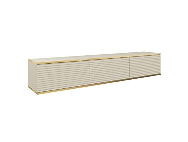 3xE Living TV-Lowboard hängend 175 cm, Push-to-Open, Rillenfront, Beige, 175 x 32 x 30 cm