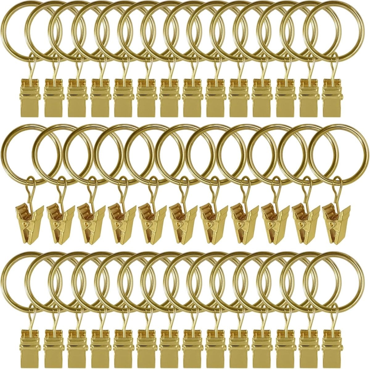 SnelShoppen 44 stuks gouden metalen gordijnringen met clips, 1 inch binnendiameter