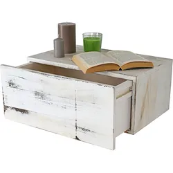 Wandregal Arlon, Schubladen-Regal, Shabby-Look Vintage, 21x46x30cm ~ weiß