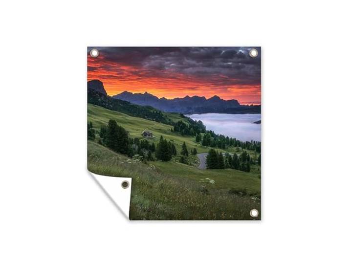 Tuinposter - 200x200 cm - Gras - Bergen - Avond