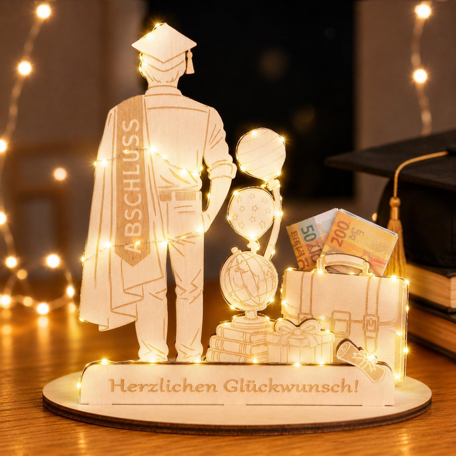Solidchoice Houten Afstudeerdecoratie voor Jongens - Creatief Geldgeschenk voor Bachelor, Master of Abitur